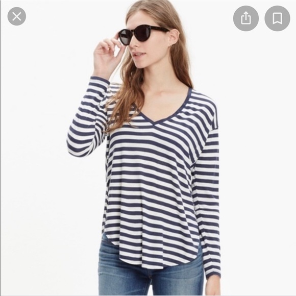 Madewell Tops - Madewell Long Sleeve Striped Anthem Hi-Low T-Shirt